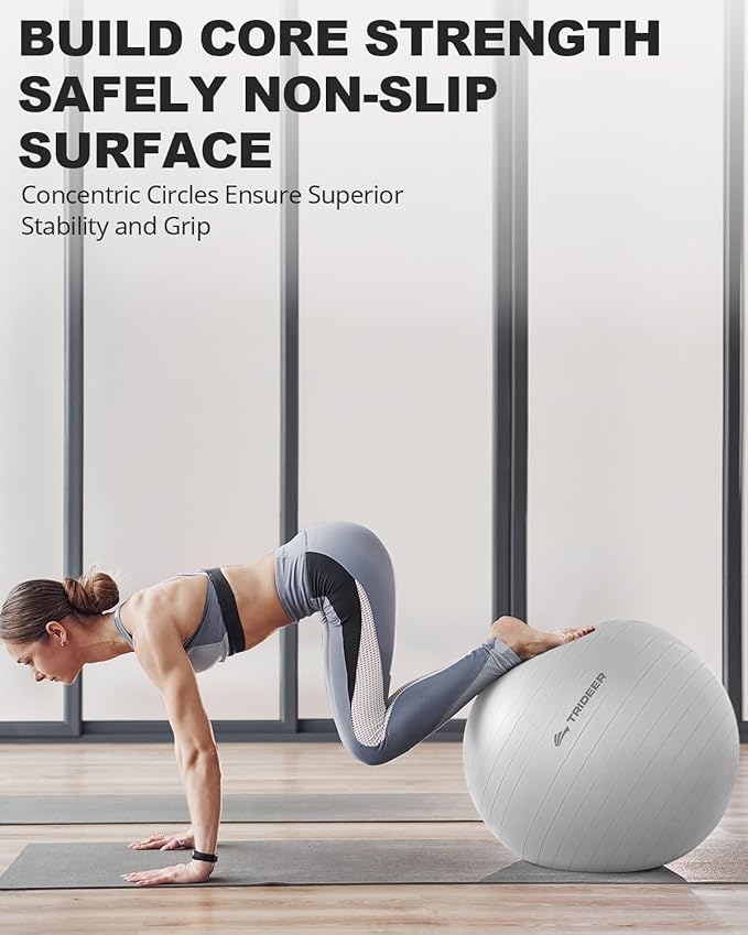 Trideer Extra Thick Yoga Ball Exercise Ball, 5 Sizes Gym Ball, Heavy Duty Ball Chair for Balance, Stability, Pregnancy, Quick Pump Included