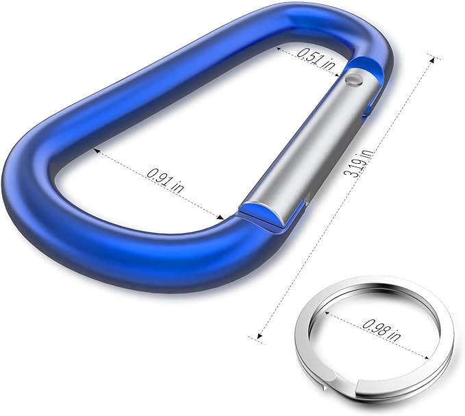 sprookber 3" Aluminum Carabiner D Ring, Caribeener Clips, Spring Snap Hook for Keychain Clip, Set of 10