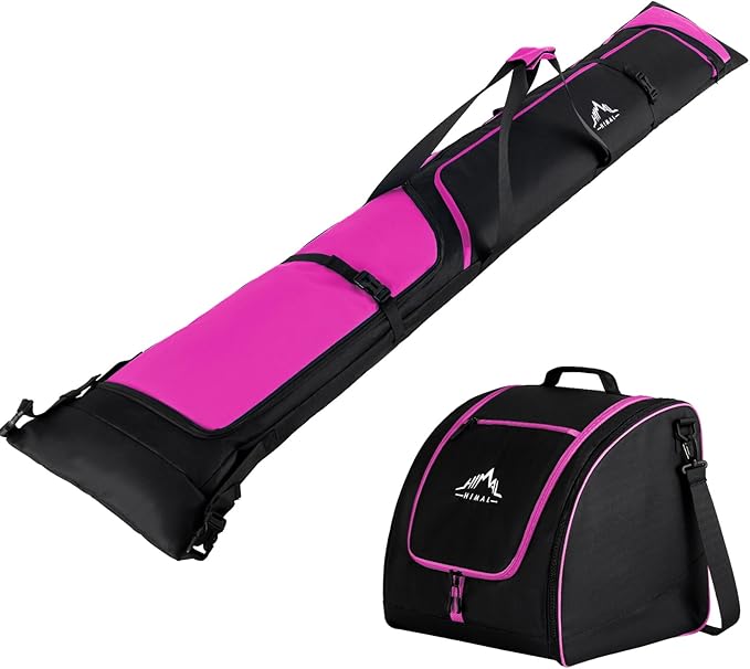 Ski Bag and Boot Bag Combo, Padded Skis Bag for Air Travel, Safety Reinforce Ski Carrier Bag Fits for Skis Up to 200 CM and Boots Up To Size US13, Water- resistant Ski Travel Bag