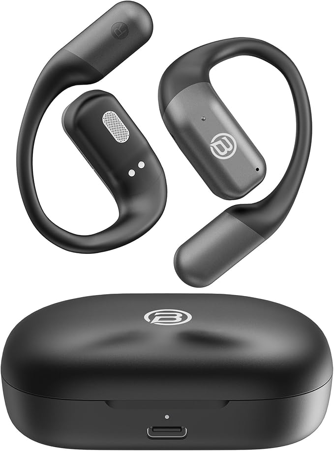 BUGANI Open Ear Headphones Wireless Earbuds,5.4 Bluetooth Headphones, IPX5 Waterproof Ear Buds for Running Workout Cycling Gift(Black)
