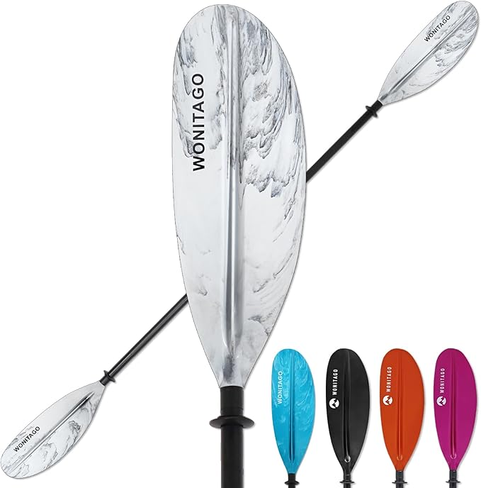 Kayak Paddle with Aluminum Shaft and Reinforced PP Blade, Floating Kayak Oar for Kayaking Canoeing and Boating, 220 cm/86 inches - 230 cm/90 inches