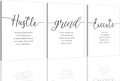 Framed Canvas Wall Art Hustle Quote, Office Wall Art, White Large Poster, Positive Motivational Set of 3 Prints, Execute Hustle Grind, Inspirational Print (H-3pcs,20x30inchx3pcs)