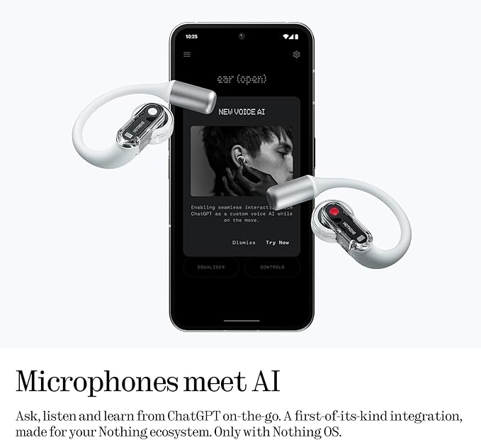 Nothing Ear (Open) Open-Ear Headphones, Earbuds with Earhooks, BT 5.3, Clear Voice Technology with 2 Mics, Fast Charging, Compatible with iPhone & Android -White