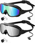 Rantizon Swim Goggles 2 Pack, Wide View Anti Fog&UV Swimming Goggles for Audlt, No Leaking Swim Glasses for Men Women Kids