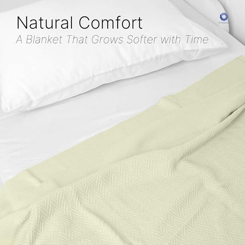 100% Cotton Herringbone Weave Blankets, 90" X 90" Queen, Throw Blanket for Bed, All Season Cotton Blanket, Cozy Blanket,Throws & Bed Blanket, Throw Blanket for Couch, Modern Home Decor -Sage