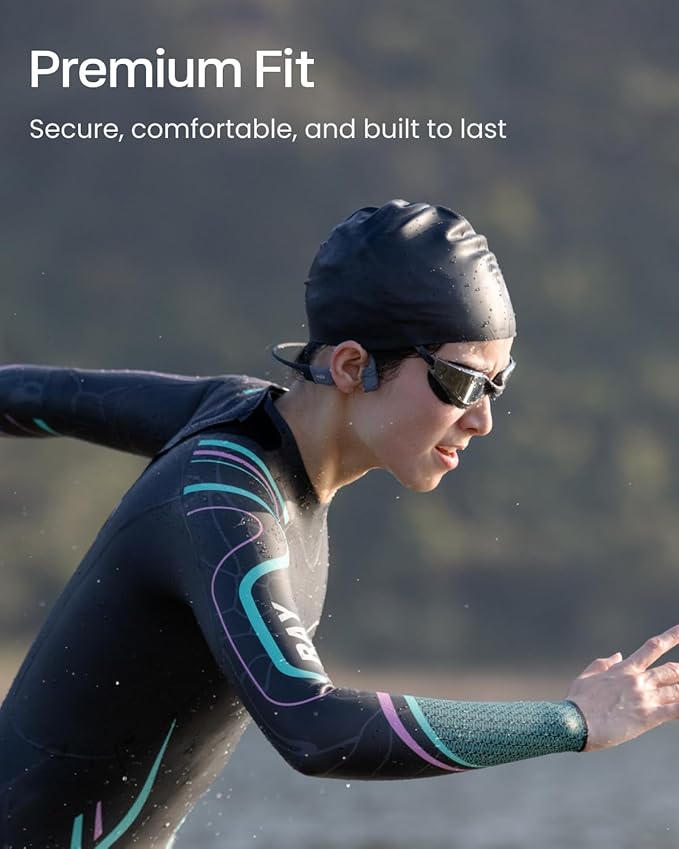 SHOKZ OpenSwim Pro - Open-Ear Bluetooth & MP3 Bone Conduction Sport Headphones, Swimming Headphones, IP68 Waterproof, Grey