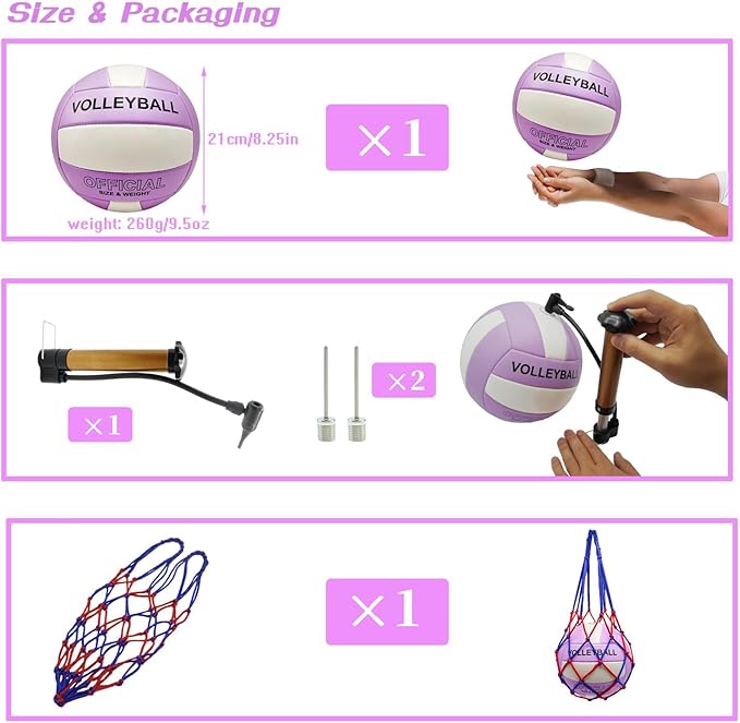 Volleyball Official Size 5 for Indoor Outdoor, Thicker PU Soft Volleyball Kit for Girls Boys Teenager Adults Beach Game Gym Training Beginner
