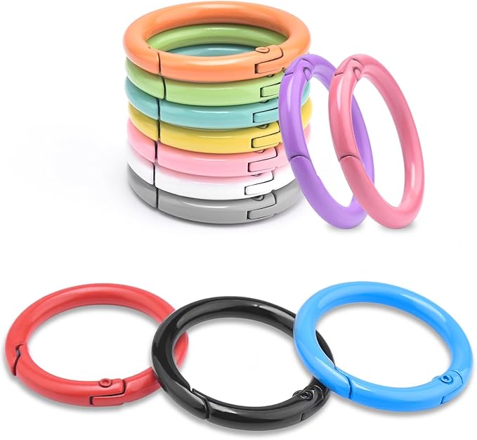 12 Pack 1 Inch Metal Round Carabiner Keyring, Trigger Spring O Rings for Keychain, Purse Chain Clips, Paracord Lanyard, Key Rings DIY Accessories (Assorted)