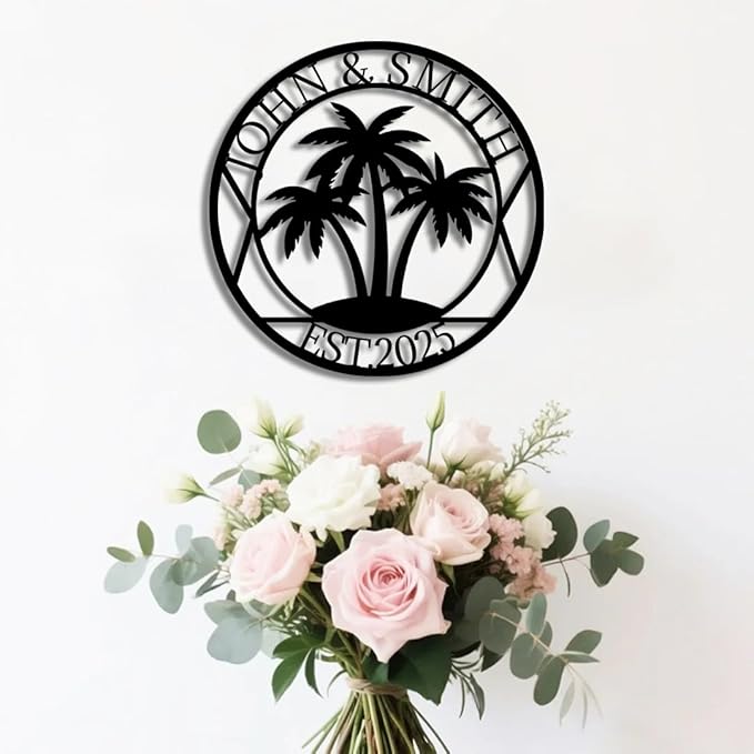 Personalized Palm Tree Metal Name Sign | Custom Family Wall Art & Split Letter Name | Custom Metal Signs | Beach Coastal House Decor | Outdoor Decor Gift Gift for Women, Men, Wife, Parents, Couple