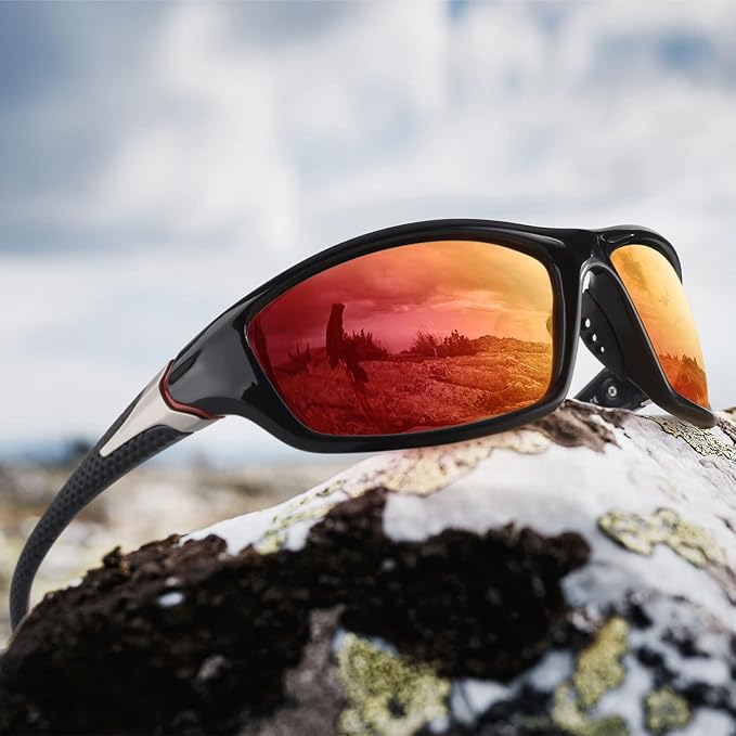 Polarized Sports Sunglasses for Men Women,Fishing Driving Rectangular Goggles UV400 Protection