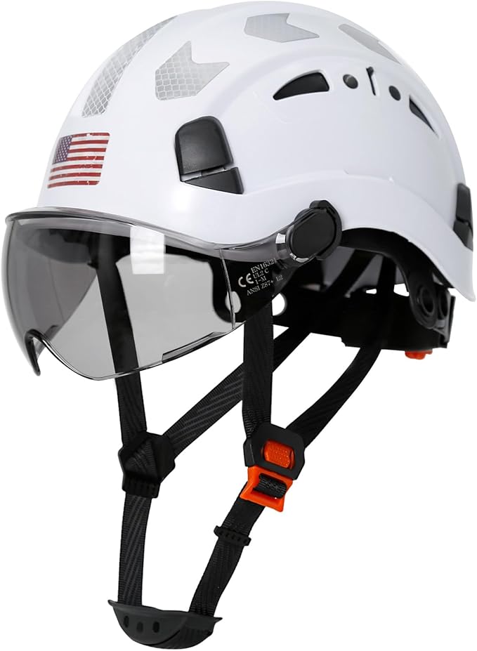 AOLAMEGS Construction Safety Hard Hat - ANSI Z89.1 Type Ι OSHA Approved Safety Helmets with Chin Straps Lightweight Reflective Vented ABS Hard Hats For Men Women Industrial Workwear 6-point Suspension