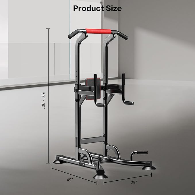 Power Tower Height Adjustable 59”-90” Dip Station Pull Up Bar Multi-Function for Home Gym Fitness Workout Exercise Equipment Strength Training