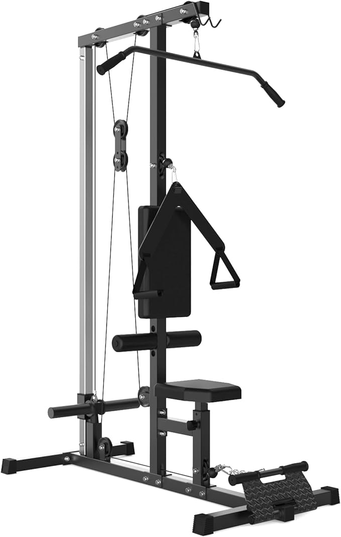 LAT Pulldown Machine, Multi-Functional Cable Machine with High and Low Pulley Station, Row Cable Machine Home Gym with Leg Support, Tricep Workout Equipment