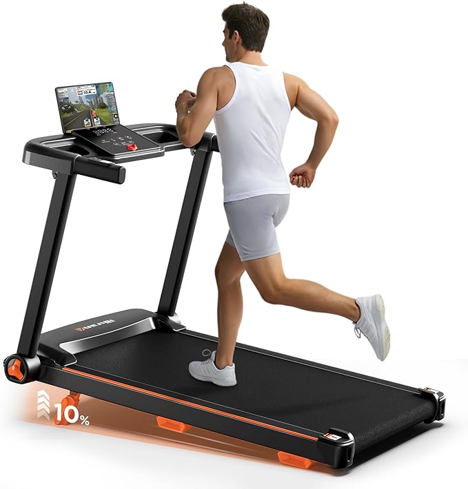 Treadmills for Home, 3.0HP Quiet Brushless Foldable Treadmill with Incline, Small Space Portable Running Walking Machine, 300/240 Lbs Capacity with 12 Preset PROG, LED Display and Phone Holder