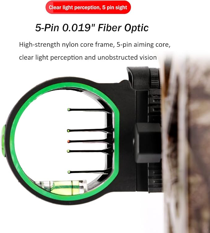 Archery Bow Sight Compound Bow Sight 5 Pin Bow Sights Micro Adjustable with Bow Sight Light Aluminum Alloy Sight for Right and Left Hand