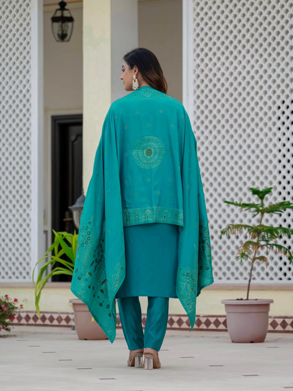 Pramukh Fab Rama Color Roman Silk Kurta Set