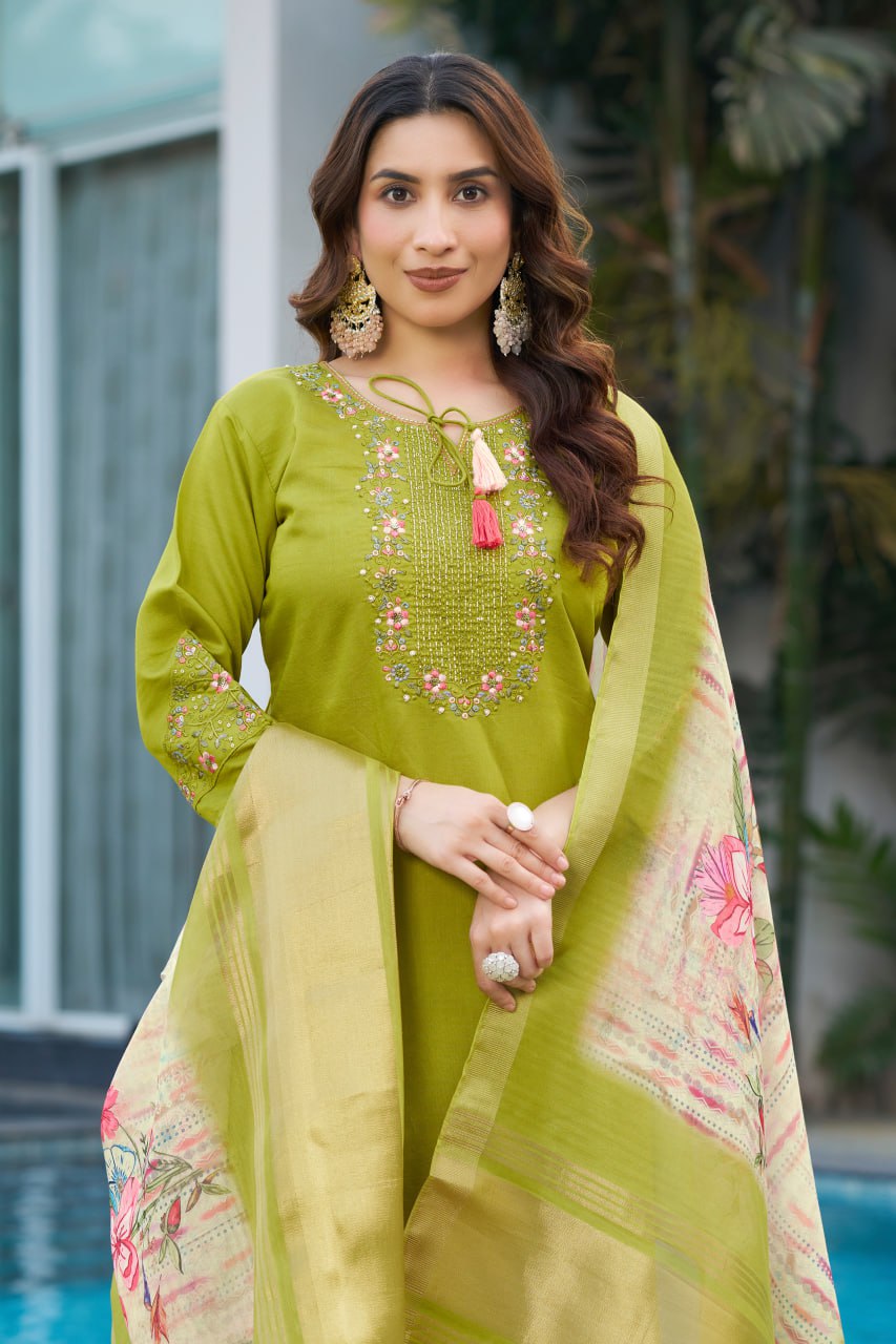Pramukh Fab Lime Green Color Viscose Silk Kurta Set
