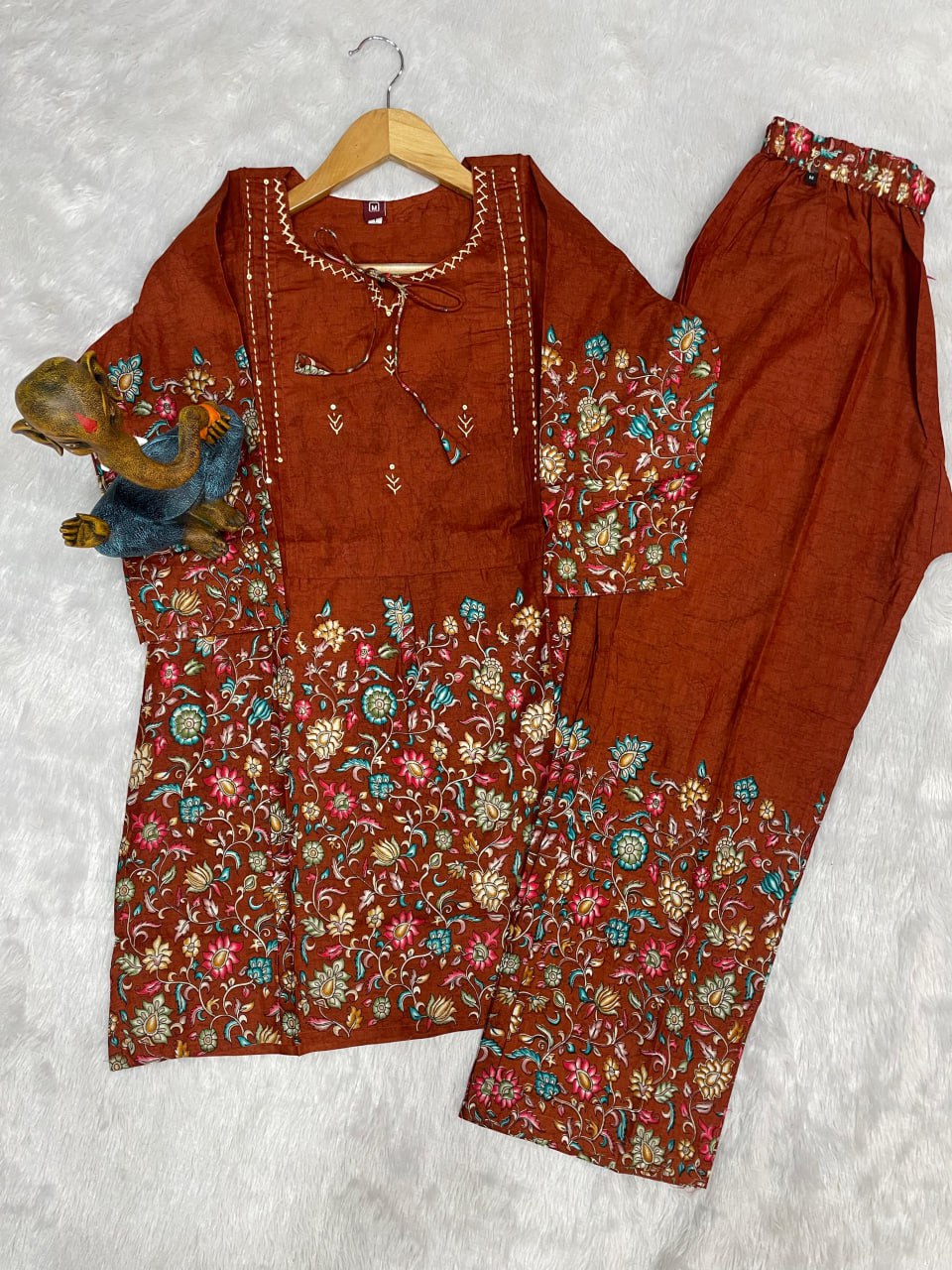 Pramukh Fab Brown Color Cotton Co-ord Set
