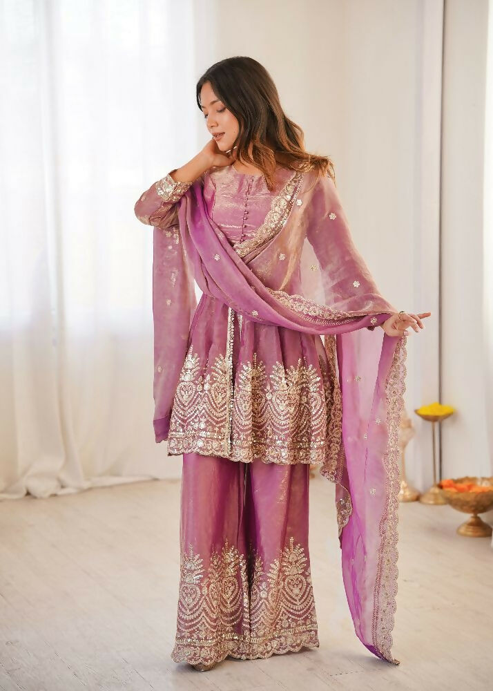 Teeya Creation Baby Pink Color Fendy Satin Silk Embroidery Work Party Wear Salwar Suit