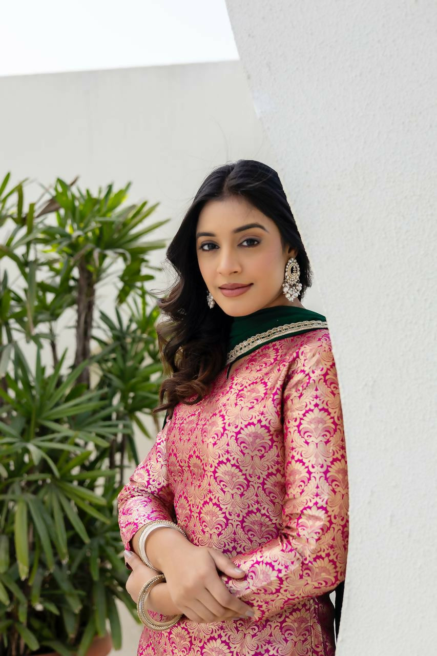 Teeya Creation Pink Viscose Jacquard Party Wear Designer Suit