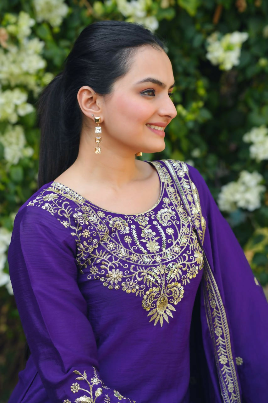 Joban Fashion Purple Georgette Embroidered Sharara Set
