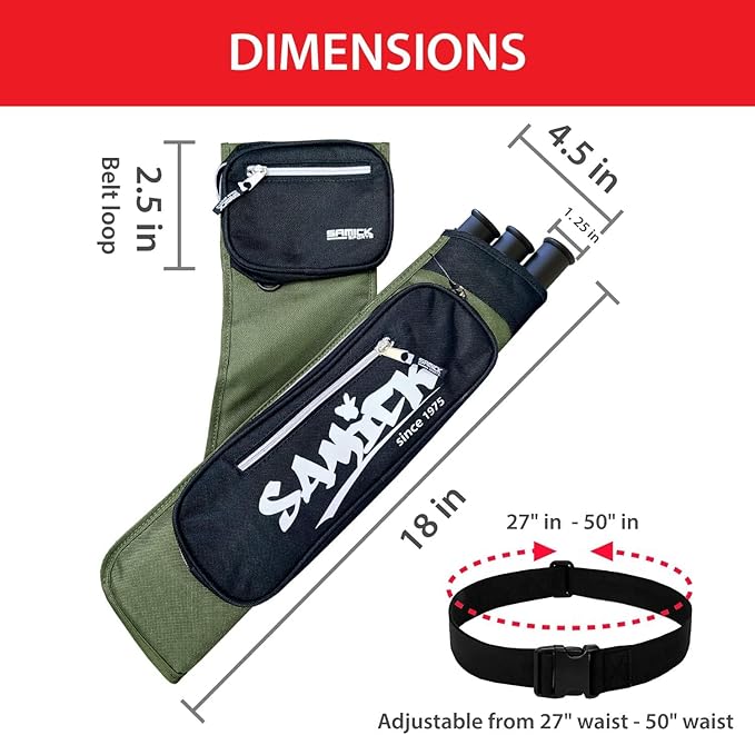 Archery Arrow Quiver - Adjustable Waist Hanged Quiver with 3 Removable Tubes & Pockets for Archery Arrows Case & Equipment - Ideal for Hunting & Target Practice - Right Handed Only