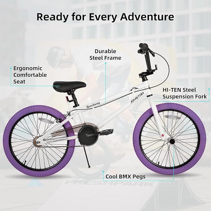 JOYSTAR Brockway Freestyle Kids BMX Bikes 20" 24" Kids Bicycles for 6-14 Years Old Boys Girls and Beginner-Level Riders 2 Pegs Multiple Colors