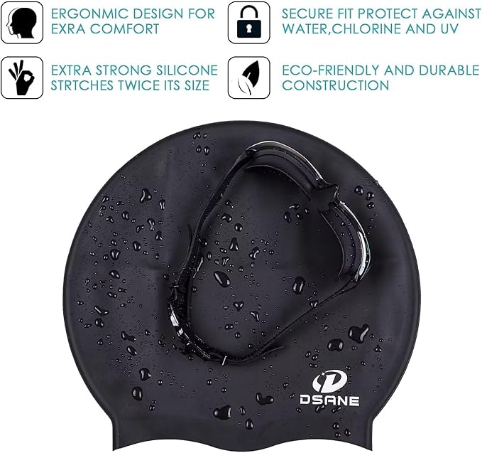 Dsane Extra Large Swimming Cap for Women and Men,Special Design Swim Cap for Very Long Thick Curly Hair&Dreadlocks Weaves Braids Afros Silicone Keep Your Hair Dry