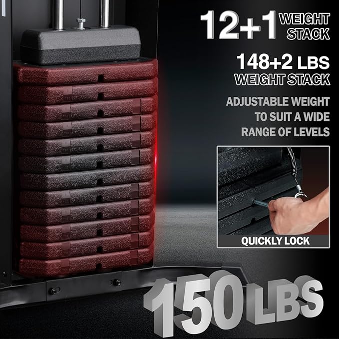 Mikolo Home Gym, Workout Station with 150LBS Weight Stack, Multifunctional Home Gym Equipment, Exercise Equipment for Full Body Strength Training