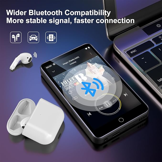80GB MP3 Player with Bluetooth and WiFi, ZAQE 4" HD Full Touch Screen MP3 Player with Spotify, Amazon Music,YouTube,Pandora,Libby,Android MP4 Music Player for Kids (Black)