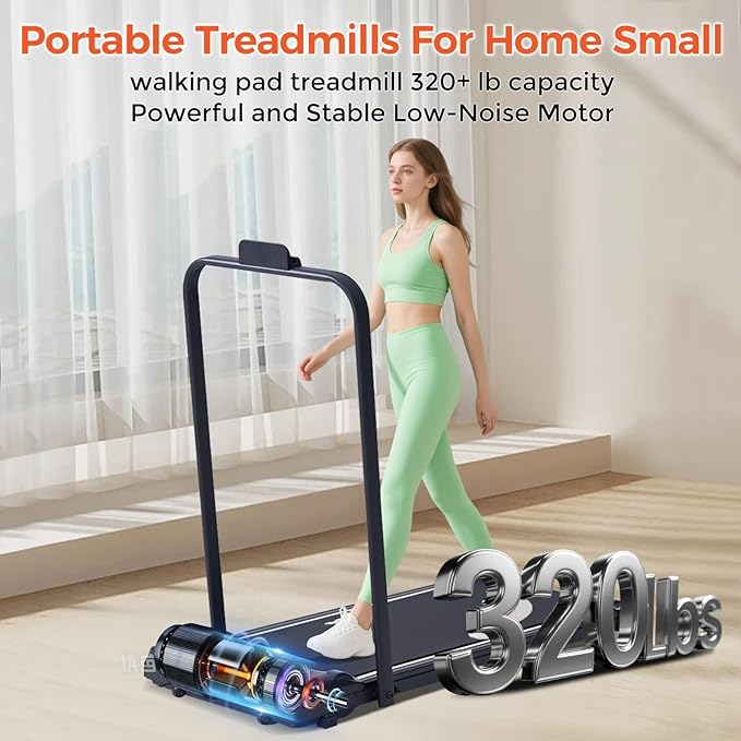 Folding Walking Pad Treadmill with Handle Bar, 3.5HP Compact Portable Foldable Walking Pads Treadmill with Handles, Electric Small Treadmills for Home Office Apartment, LED Display, 400 LBS Capacity