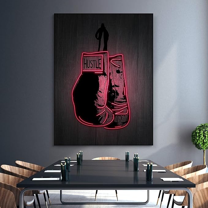 Boxing Gloves Neon Canvas Print Motivational Canvas Print Wall Art Office Decor, Entrepreneur Motivation, Hustle Artwork, Boxing Neon Print, Fighter Gym Sign, Hustler Art Neon Sign (18" x 12")