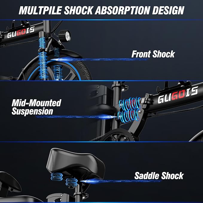 2 Seater Electric Bike for Adults,Mini Bike 500/750 Motor,28MPH,48V/15AH Removable Battery,25-30Miles 16" Fat Tire Commuter Ebike,Full Suspension Foldable Electric Bicycles for Adults Teens