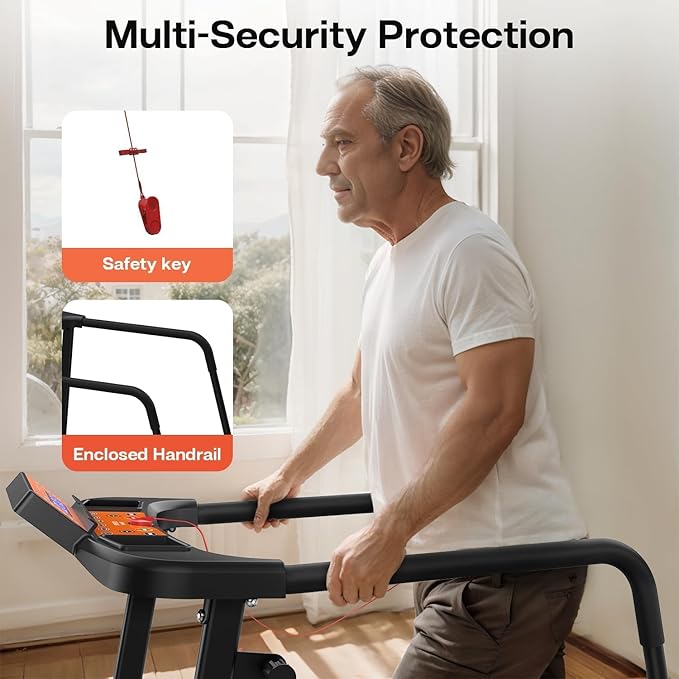 Foldable Walking Treadmill for Seniors with Long Handrails, APP Control & 3D Virtual Scenes – 3.0HP Quiet Motor, 300 lb Capacity, Shock Absorption – Ideal for Home, Office & Small Spaces