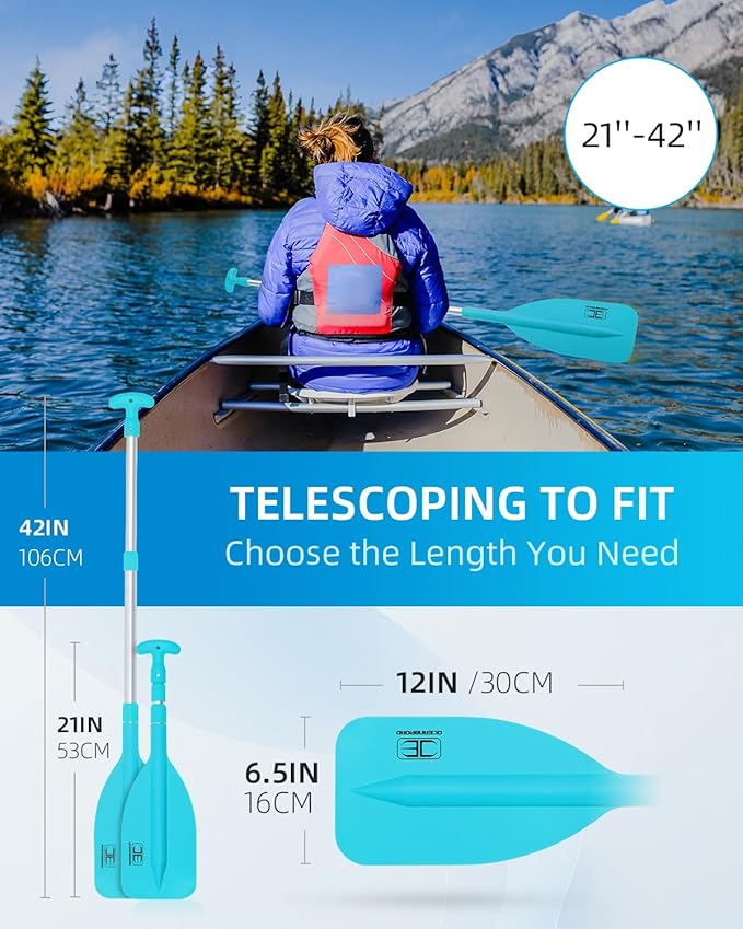OCEANBROAD Telescoping Emergency Paddle 21''-42''（Assembling Required）/26''-54'' Aluminium Shaft for Kayaking Boating Canoeing River Tubing