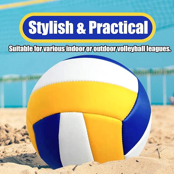 Magicorange Volleyball, 6 Pack Official Size 5 Volleyballs- PU Leather Indoor Outdoor Soft Touch Recreational Volleyballs for Beach Play, Game,Gym,Training -Includes Ball Pump