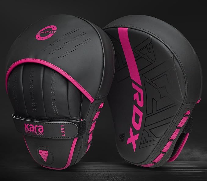 RDX Boxing Pads Curved Focus Mitts, Maya Hide Leather Kara Hook and jab Training Pads, Adjustable Strap Ventilated, MMA Muay Thai Kickboxing Coaching Martial Arts Punching Hand Target Strike Shield
