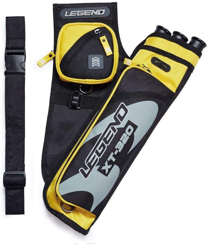 LEGEND XT320 Archery Quivers - Nylon Hip Quivers with 3 Arrow Tube Cases for Target Shooting - Adjustable Waist Belt, T-Slot, Storage Compartments for Accessories, Gear, Tools, Release Tab, Score Card