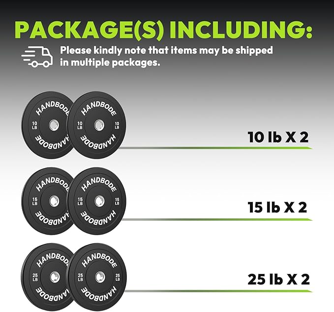 Bumper Plates 2 - Inch Olympic Weight Plate Set for Barbell, 10-55 lb Rubber Weights Sets for Home Gym, Strength Training Plate, Weight Lifting, Black