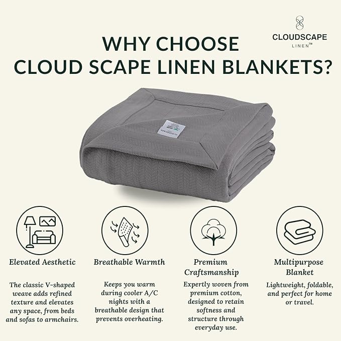 Herringbone Cotton Twin Blanket for Couch, Bed,Sofa, Home Decor, Soft, Lightweight, All-Season Bed Blanket, 68 x92, Dark Grey