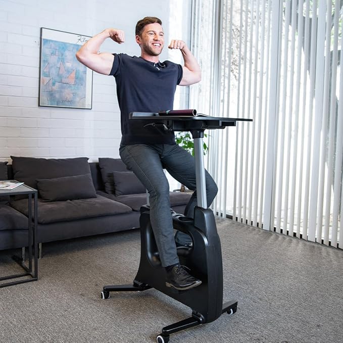 FLEXISPOT Exercise Bike with 2D Desktop, Space Saving Under Desk Bike with Removable Desk, Stationary Bikes Indoor Bikes with 300LBS Heavy Duty 8-Level Resistance Flywheel Optional LCD, V9PRO/V9MAX