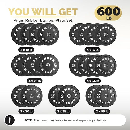 2 Inch Bumper Plates，10-500lbs，Barbell Rubber Olympic Weight Plates Set for Home Gym, Strength Training & Weight Lifting, Multiple Options Colors