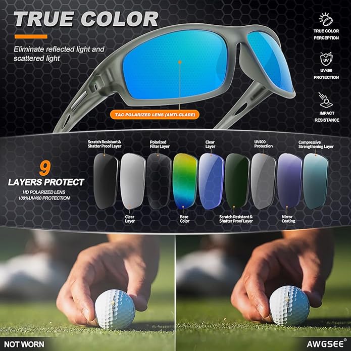 Polarized Sports Sunglasses for Men 100% UV Protection Wrap Around Unbreakable Sun Glasses for Fishing Driving