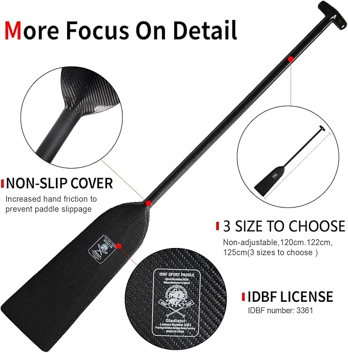 Dragon Boat Paddle Lightweight Full Carbon Fiber with Paddle Bag, 120/122/125CM (47/48/49 Inches) and Adjustable Dragon Boat Paddle115-130cm（）, IDBF Approved