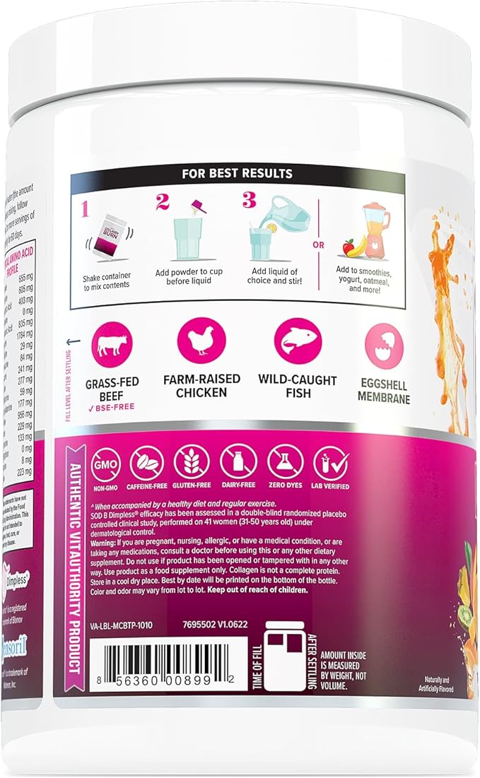 Hydrolyzed Collagen Peptides Powder for Women - Slimming MultiCollagen Burn Ultimate Beauty Complex with Hyaluronic Acid Vitamin C & Types I II III V and X for Women Tropical Punch 30 Servings