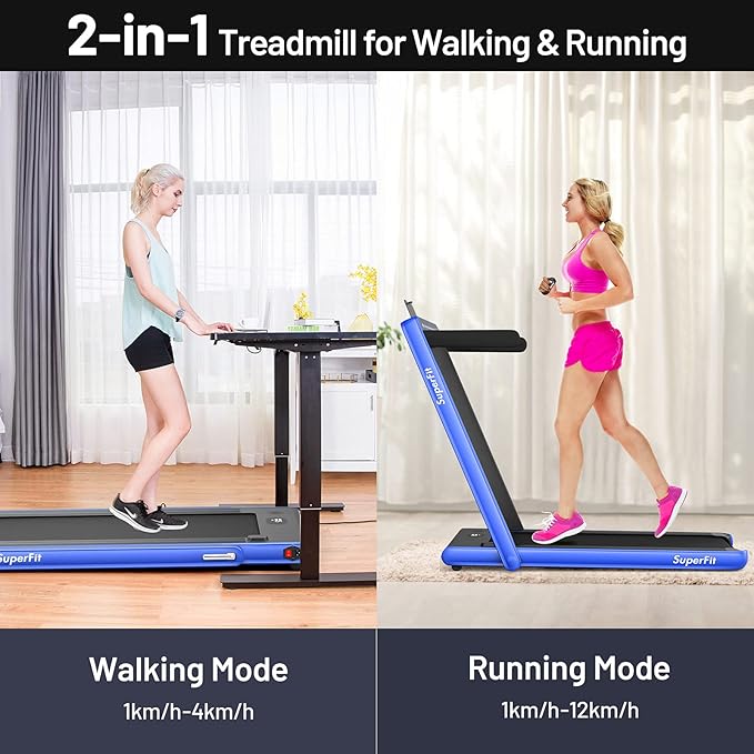 GYMAX Walking Pad, Dual LED Display 2 in 1 Under Desk Treadmill for Home with Remote & Smart App Control, 2.25HP Foldable Portable Treadmill Running Machine for Office Small Space