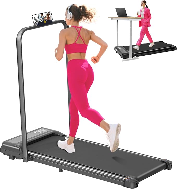 Compact Walking Pad with Handle Bar, Poratble Small Walking Pads Treadmills for Home Small with Handles, 3.0HP Electric Under The Desk Treadmills f with 0.6-6.2MPH and 320LBS
