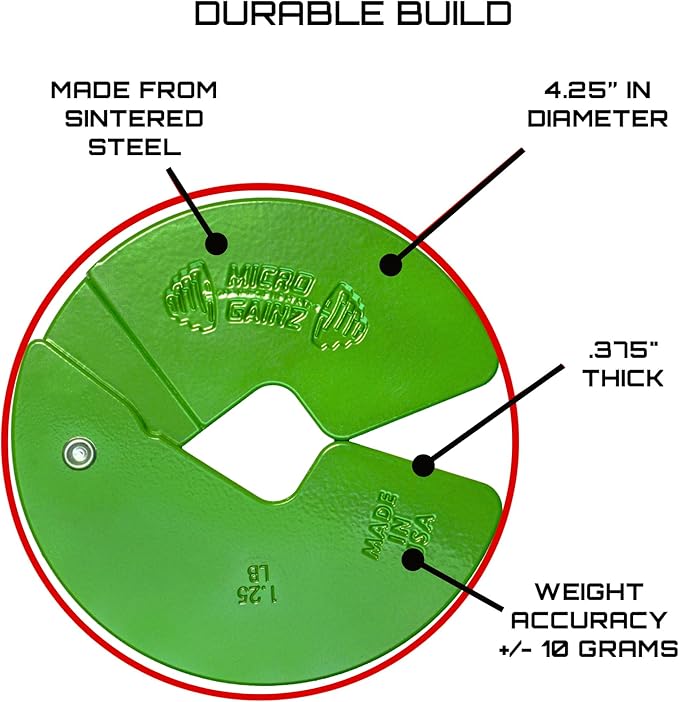 Micro Gainz Dumbbell Fractional 1.25lb Weight Plate, Ideal for Micro Loading, (Choose Color) 4 Piece Fractional Weight Plates, Designed for Dumbbell Training, Made In USA