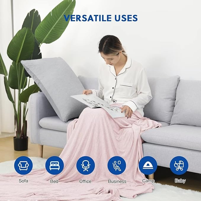 HOMFINE Cooling Blankets for Hot Sleepers - Summer Blanket Thin Lightweight Breathable Soft Double Side Enhanced Cooling for Bed Couch Sofa, Keep Cool for Night Sweats (Pink, 50 x 70 inches)