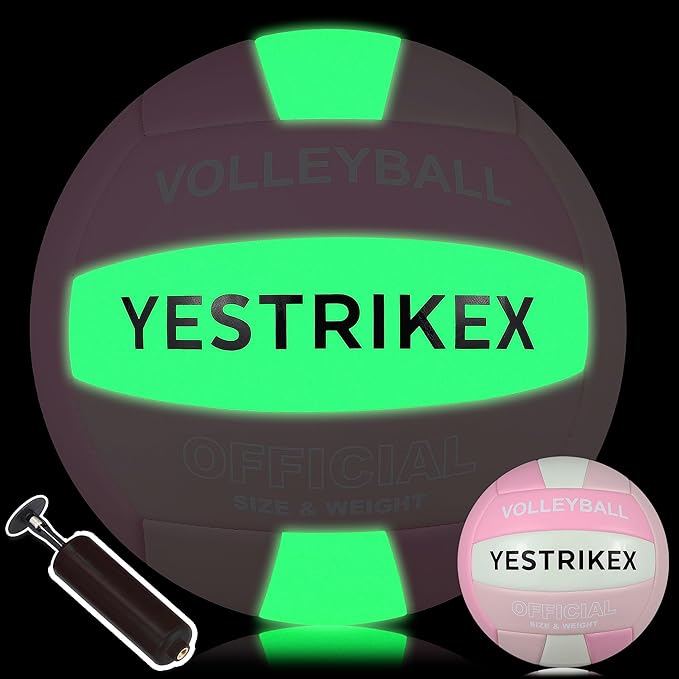 Official Size 5 Glow in The Dark Volleyball, Fluorescent Light Night Volleyball Soft Indoor Outdoor Volleyball Gift Luminous Night Light Ball for Game Gym Training Beach Play with Pump Kit